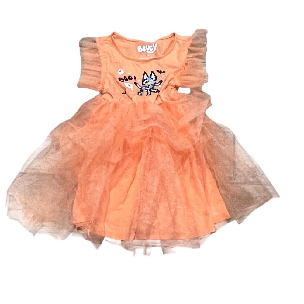Bluey Dress Girls 4 Orange Fit & Flare Knee Length Halloween Costume Boo!